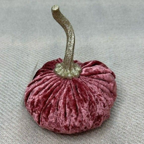NEW Pink Velour Pumpkin Fall Home Decor Sparkle Office Accent Girly House - Picture 6 of 6